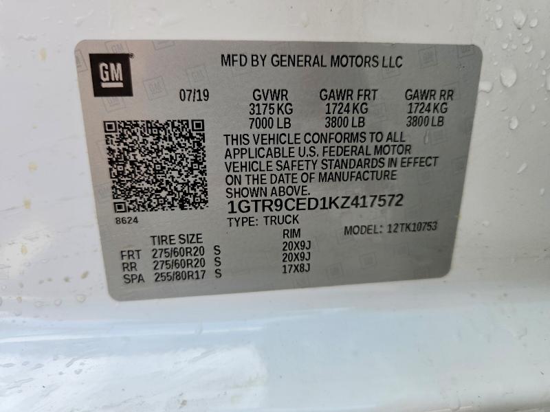 Aukcja sprzedaży 2019 Gmc Sierra, vin: 1GTR9CED1KZ417572, numer aukcji: 57960356