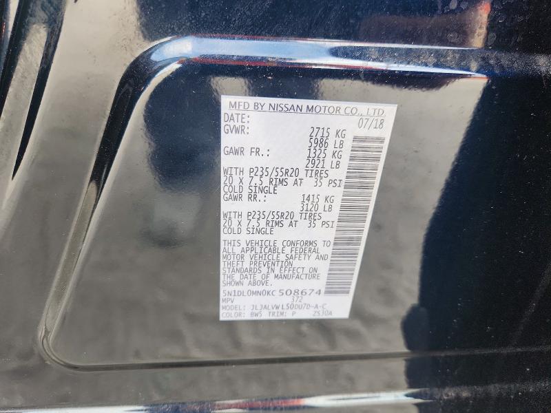 56778076 :رقم المزاد ، 5N1DL0MN0KC508674 vin ، 2019 Infiniti Qx60 مزاد بيع