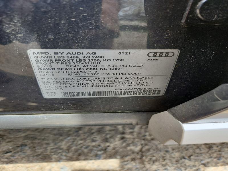 2021 Audi Q5 მანქანა იყიდება აუქციონზე, vin: WA1AAAFY6M2052094, აუქციონის ნომერი: 57637216