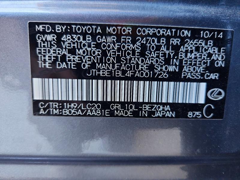 Aukcja sprzedaży 2015 Lexus Gs, vin: JTHBE1BL4FA001726, numer aukcji: 58429556