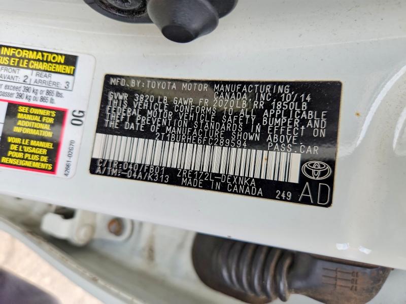 2015 Toyota Corolla მანქანა იყიდება აუქციონზე, vin: 2T1BURHE6FC289594, აუქციონის ნომერი: 56609996