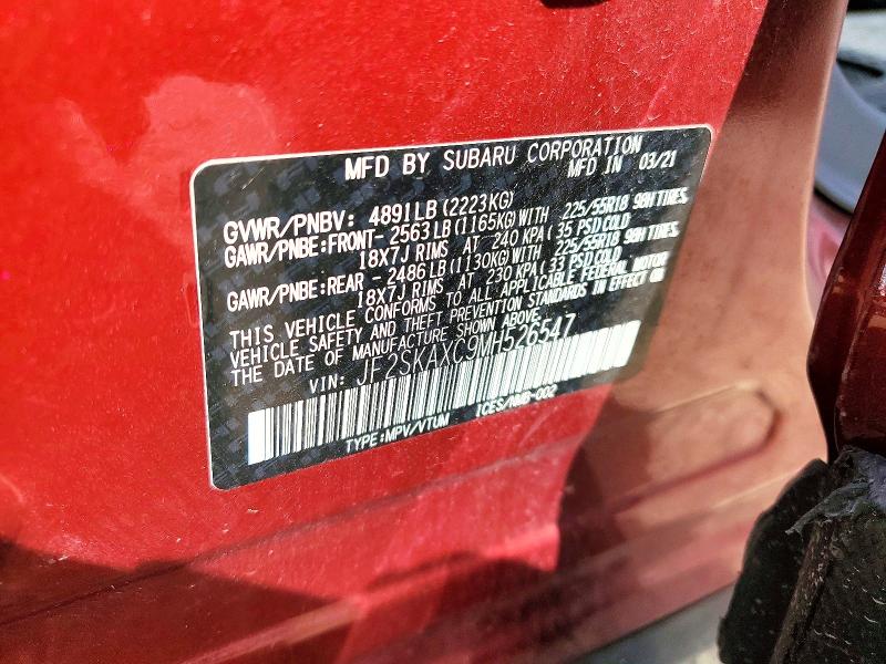 55864506 :رقم المزاد ، JF2SKAXC9MH526547 vin ، 2021 Subaru Forester مزاد بيع