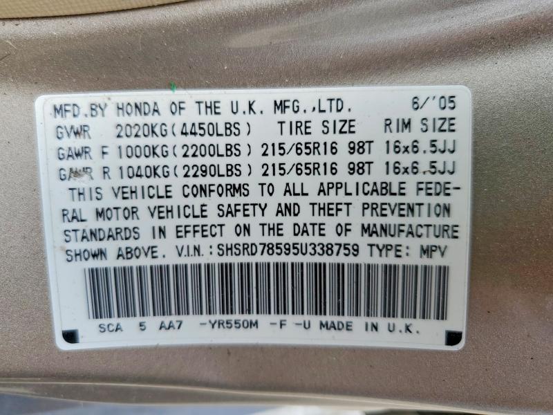 Aukcja sprzedaży 2005 Honda Cr-v, vin: SHSRD78595U338759, numer aukcji: 55610216