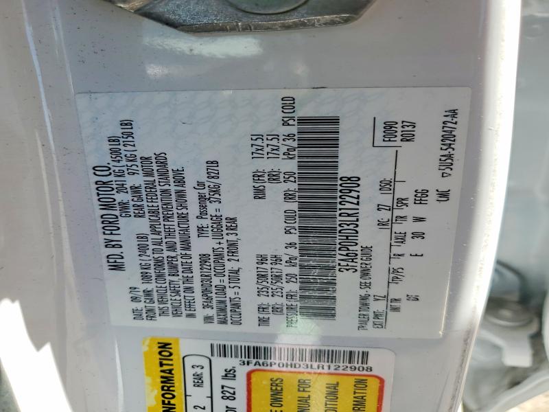 2020 Ford Fusion მანქანა იყიდება აუქციონზე, vin: 3FA6P0HD3LR122908, აუქციონის ნომერი: 56094096