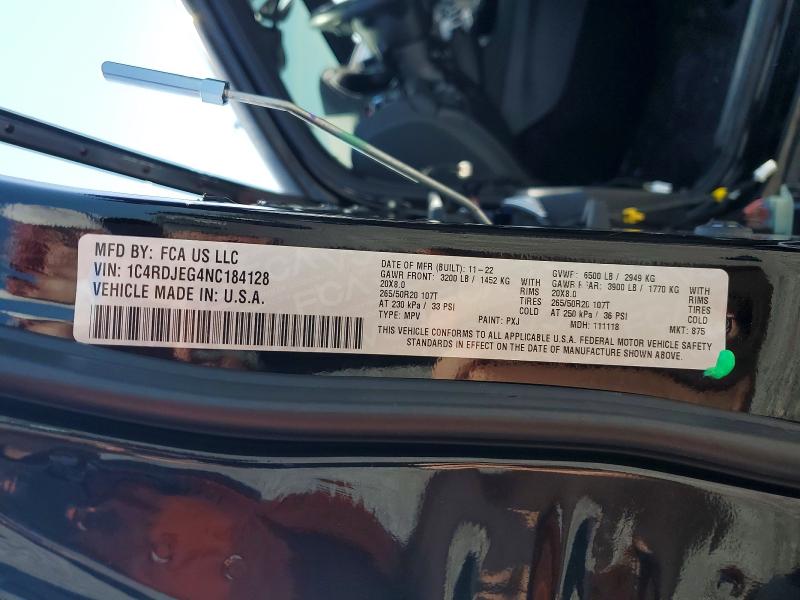 2022 Dodge Durango მანქანა იყიდება აუქციონზე, vin: 1C4RDJEG4NC184128, აუქციონის ნომერი: 85792845