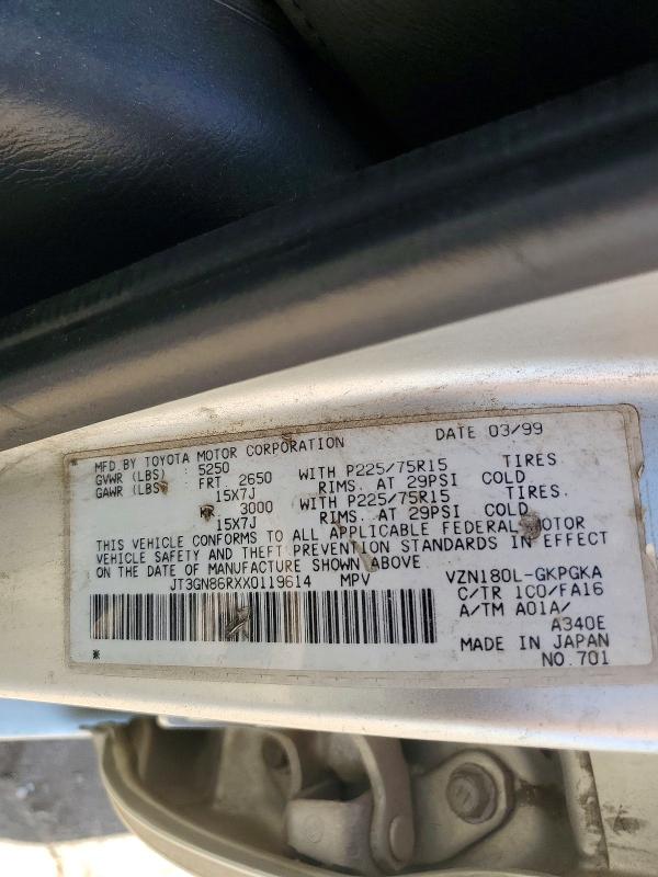 57047056 :رقم المزاد ، JT3GN86RXX0119614 vin ، 1999 Toyota 4runner مزاد بيع
