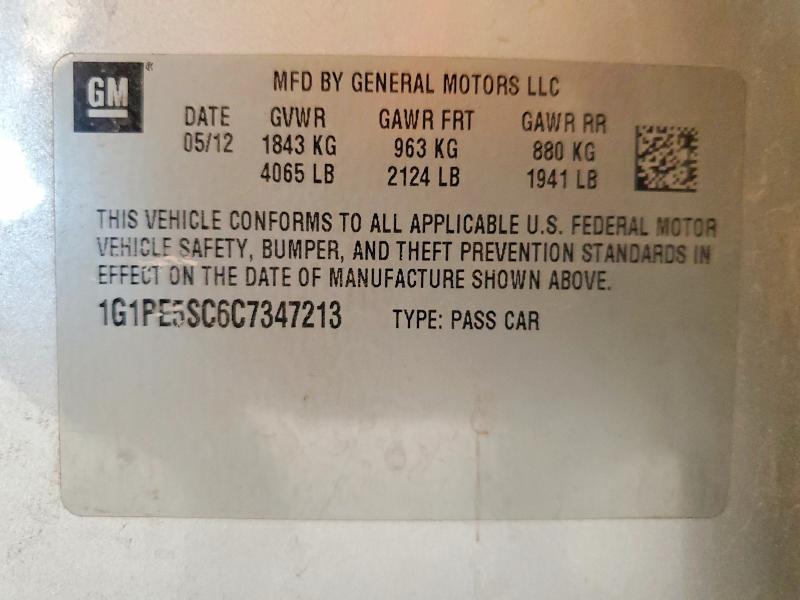 2012 Chevrolet Cruze მანქანა იყიდება აუქციონზე, vin: 1G1PE5SC6C7347213, აუქციონის ნომერი: 56366596