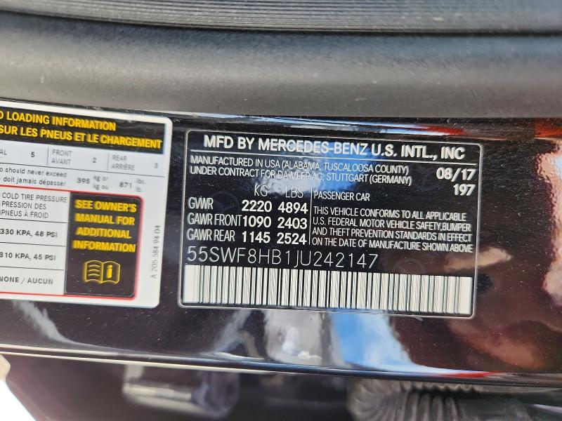 Продажа на аукционе авто 2018 Mercedes-benz C, vin: 55SWF8HB1JU242147, номер лота: 58097066