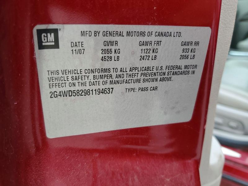 56045176 :رقم المزاد ، 2G4WD582981194637 vin ، 2008 Buick Lacrosse مزاد بيع