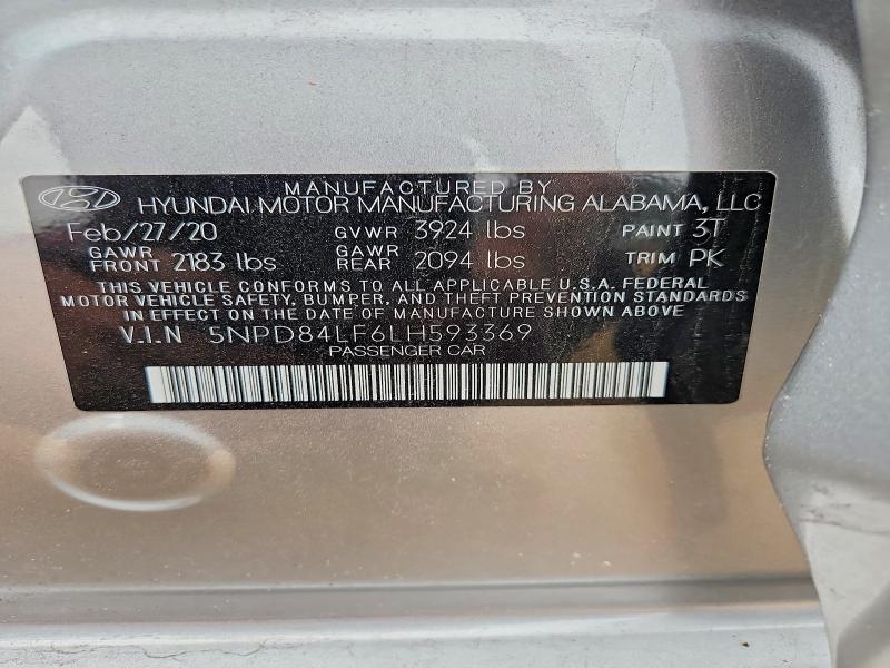 Продажа на аукционе авто 2020 Hyundai Elantra, vin: 5NPD84LF6LH593369, номер лота: 56288376