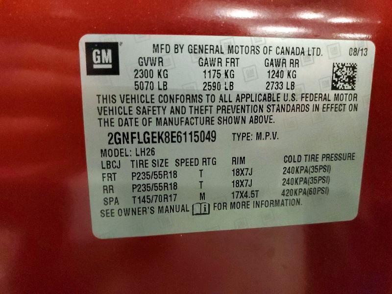 Продаж на аукціоні авто 2014 Chevrolet Equinox, vin: 2GNFLGEK8E6115049, номер лоту: 55974336