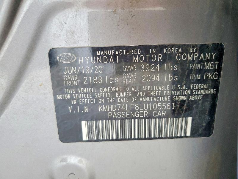 Продаж на аукціоні авто 2020 Hyundai Elantra, vin: KMHD74LF8LU105561, номер лоту: 59104386