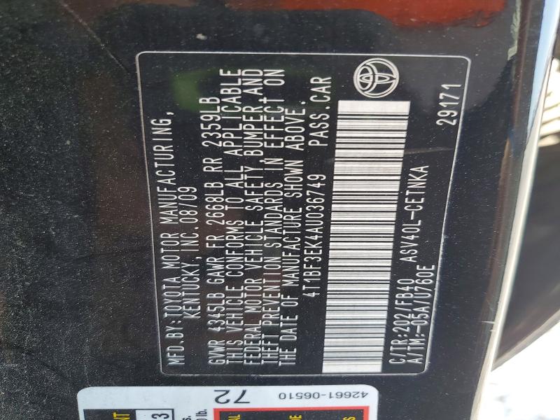 Aukcja sprzedaży 2010 Toyota Camry, vin: 4T1BF3EK4AU036749, numer aukcji: 58921246