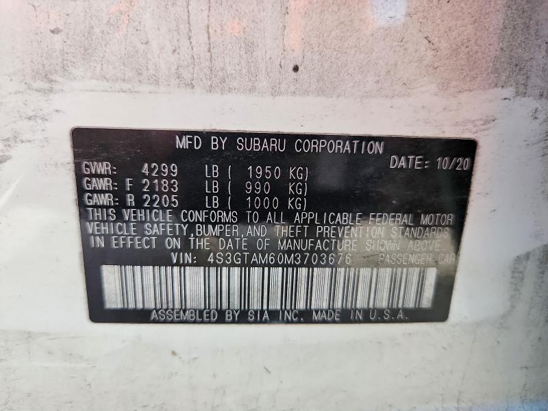 Aukcja sprzedaży 2021 Subaru Impreza, vin: 4S3GTAM60M3703676, numer aukcji: 57134136