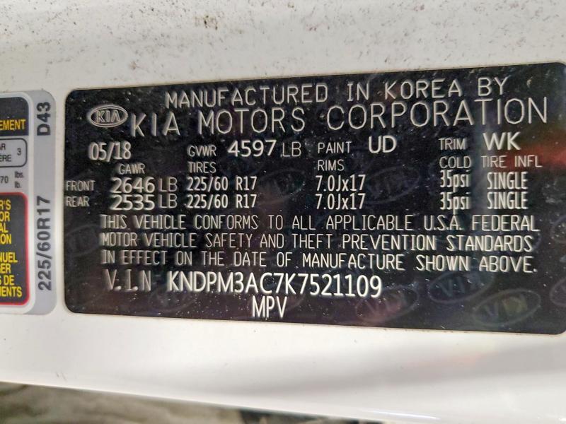 58615276 :رقم المزاد ، KNDPM3AC7K7521109 vin ، 2019 Kia Sportage مزاد بيع