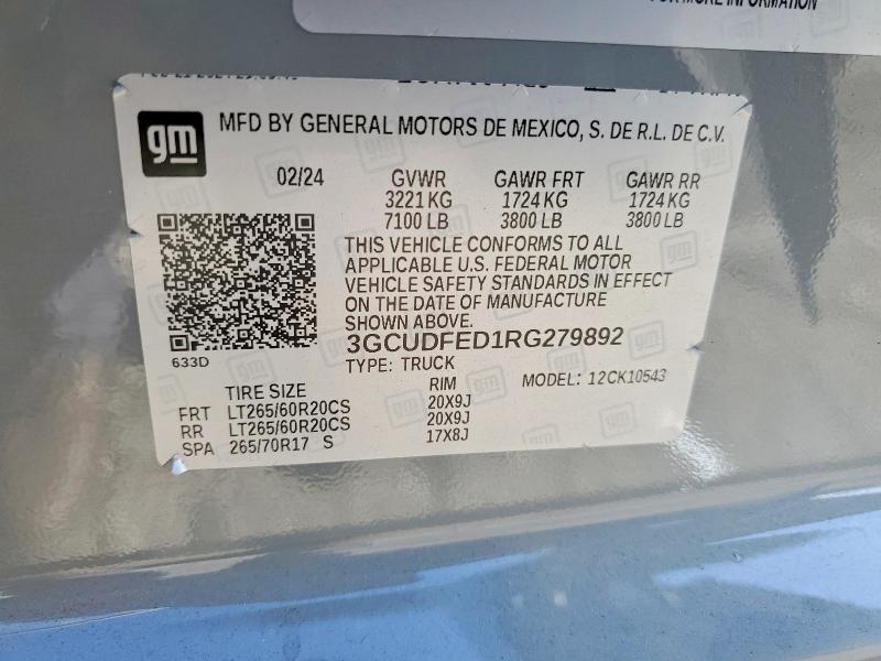 58415566 :رقم المزاد ، 3GCUDFED1RG279892 vin ، 2024 Chevrolet Silverado مزاد بيع