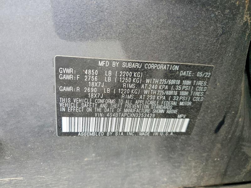 Продаж на аукціоні авто 2022 Subaru Outback, vin: 4S4BTAPCXN3253429, номер лоту: 55745976