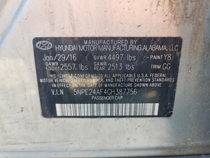 58382336 :رقم المزاد ، 5NPE24AF4GH387756 vin ، 2016 Hyundai Sonata مزاد بيع