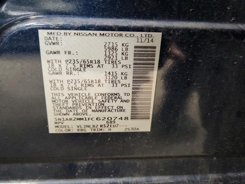 57337496 :رقم المزاد ، 5N1AR2MM1FC620748 vin ، 2015 Nissan Pathfinder مزاد بيع