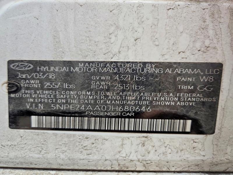 56323326 :رقم المزاد ، 5NPE24AA0JH680646 vin ، 2018 Hyundai Sonata مزاد بيع