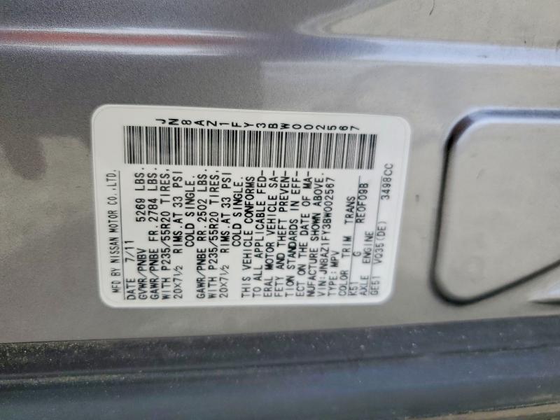 Продаж на аукціоні авто 2011 Nissan Murano, vin: JN8AZ1FY3BW002567, номер лоту: 56494186