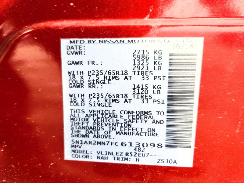 2015 Nissan Pathfinder მანქანა იყიდება აუქციონზე, vin: 5N1AR2MN7FC613098, აუქციონის ნომერი: 58267586