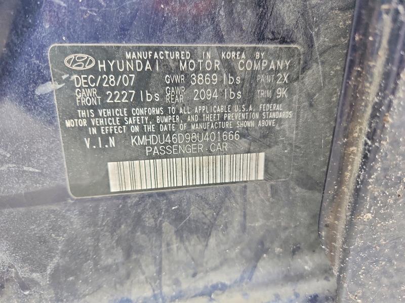 58571906 :رقم المزاد ، KMHDU46D98U401666 vin ، 2008 Hyundai Elantra مزاد بيع