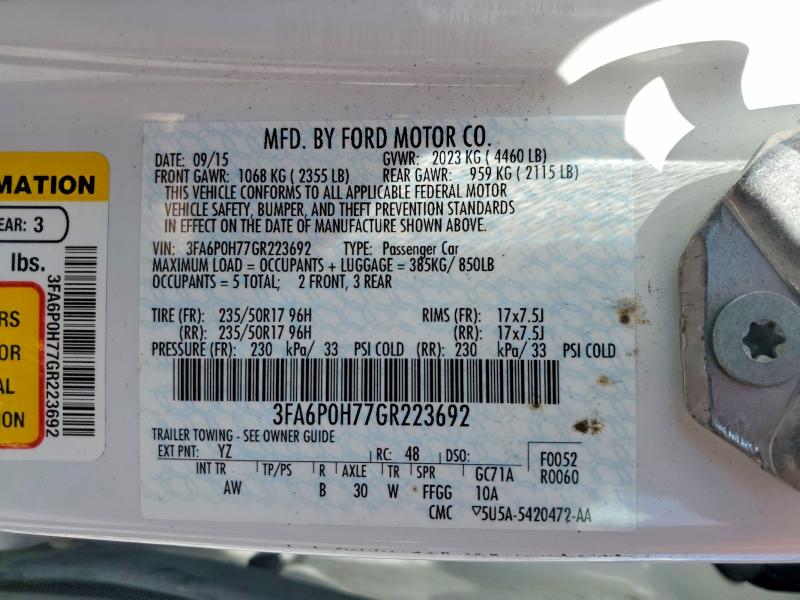 2016 Ford Fusion მანქანა იყიდება აუქციონზე, vin: 3FA6P0H77GR223692, აუქციონის ნომერი: 58258196
