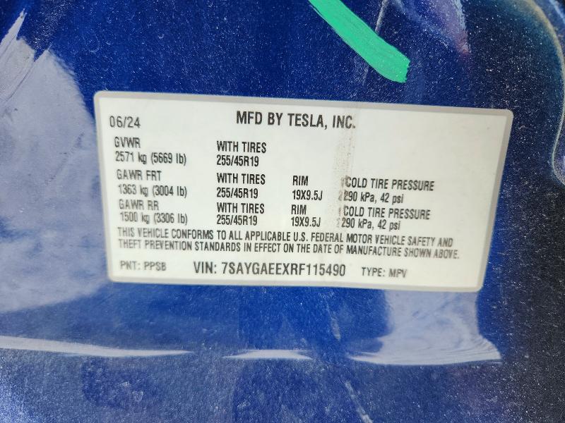 56356066 :رقم المزاد ، 7SAYGAEEXRF115490 vin ، 2024 Tesla Model Y مزاد بيع