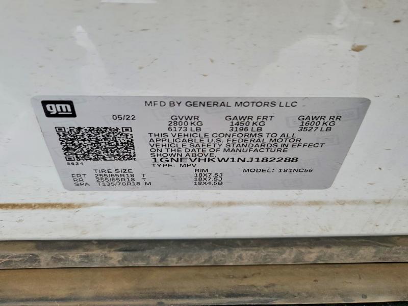 Продажа на аукционе авто 2022 Chevrolet Traverse, vin: 1GNEVHKW1NJ182288, номер лота: 85613335