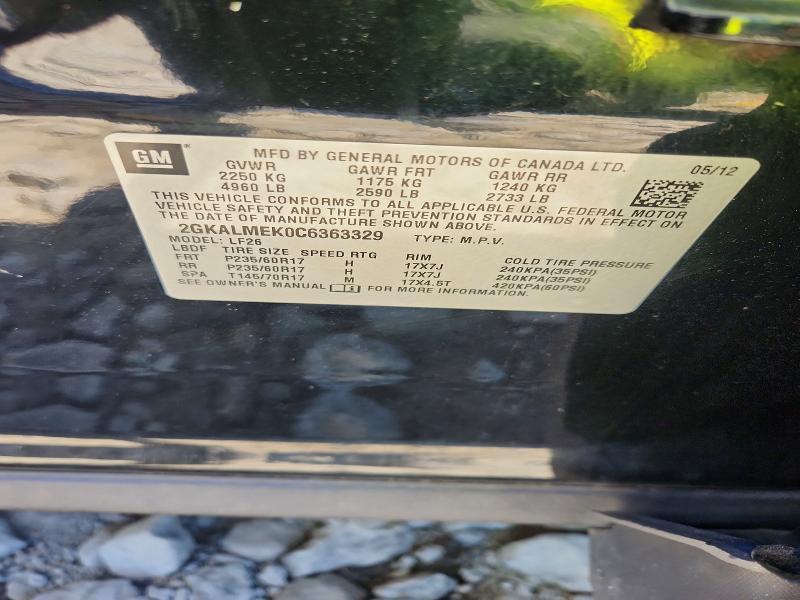2012 Gmc Terrain მანქანა იყიდება აუქციონზე, vin: 2GKALMEK0C6363329, აუქციონის ნომერი: 55779586