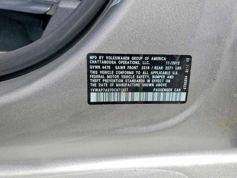 Aukcja sprzedaży 2013 Volkswagen Passat, vin: 1VWAP7A37DC071327, numer aukcji: 55646076