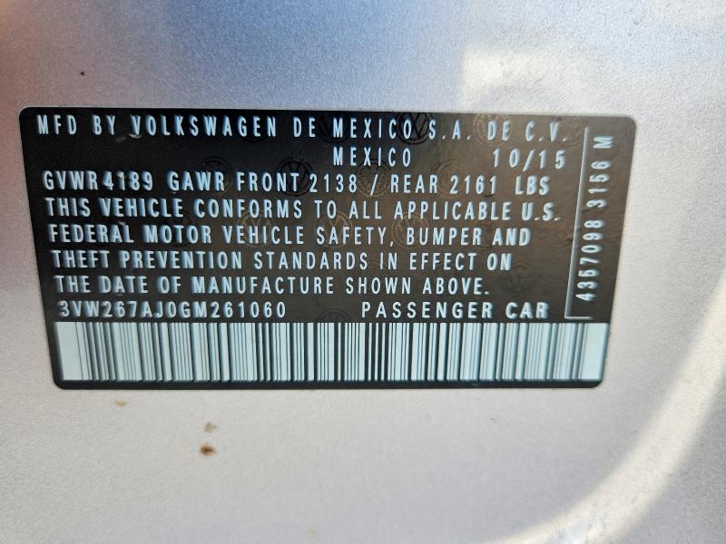 56472776 :رقم المزاد ، 3VW267AJ0GM261060 vin ، 2016 Volkswagen Jetta مزاد بيع