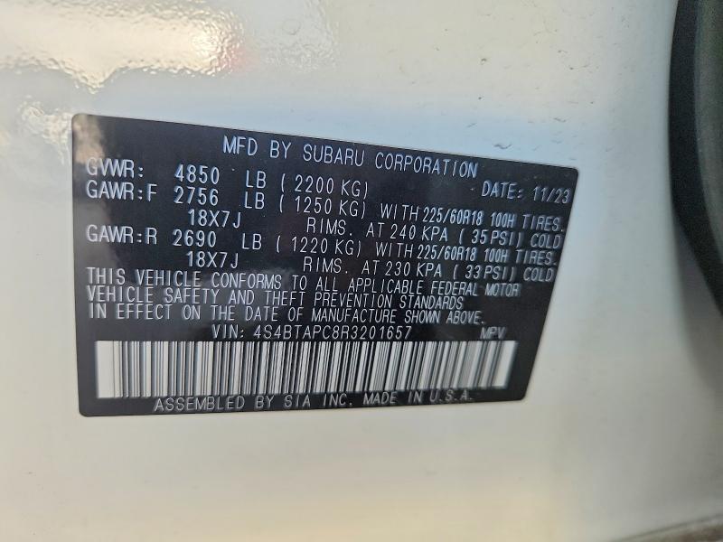 58207886 :رقم المزاد ، 4S4BTAPC8R3201657 vin ، 2024 Subaru Outback مزاد بيع
