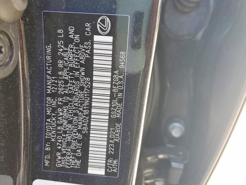 53978186 :رقم المزاد ، 58ADZ1B11NU117528 vin ، 2022 Lexus Es 350 مزاد بيع