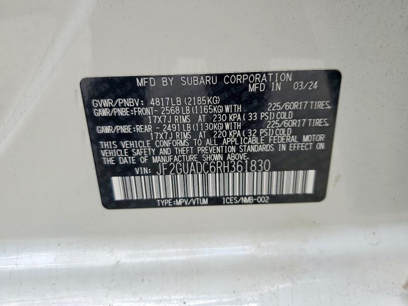 57692836 :رقم المزاد ، JF2GUADC6RH361830 vin ، 2024 Subaru Crosstrek مزاد بيع