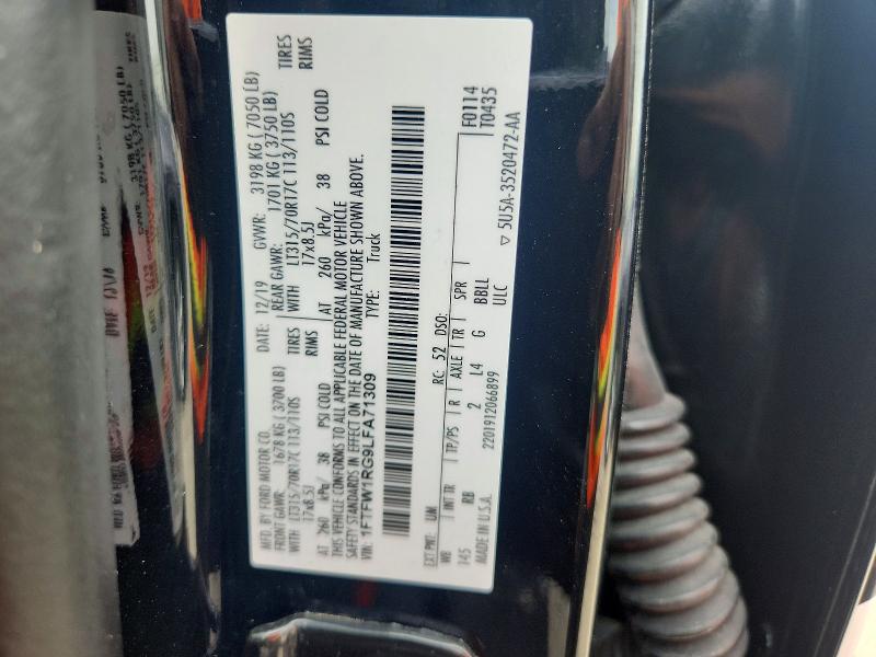 2020 Ford F150 მანქანა იყიდება აუქციონზე, vin: 1FTFW1RG9LFA71309, აუქციონის ნომერი: 57179846