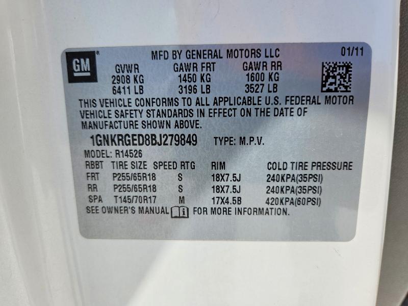 Продажа на аукционе авто 2011 Chevrolet Traverse, vin: 1GNKRGED8BJ279849, номер лота: 56252856