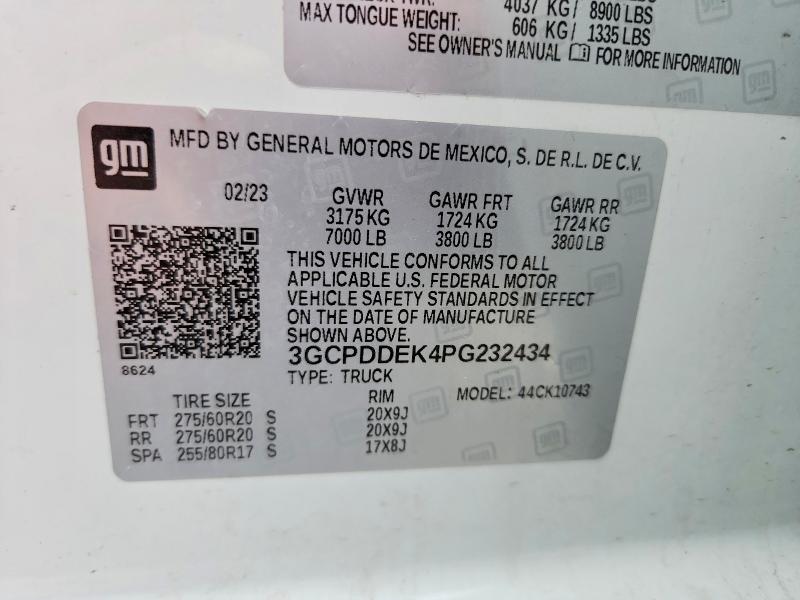 Auction sale of the 2023 Chevrolet Silverado, vin: 3GCPDDEK4PG232434, lot number: 58327056