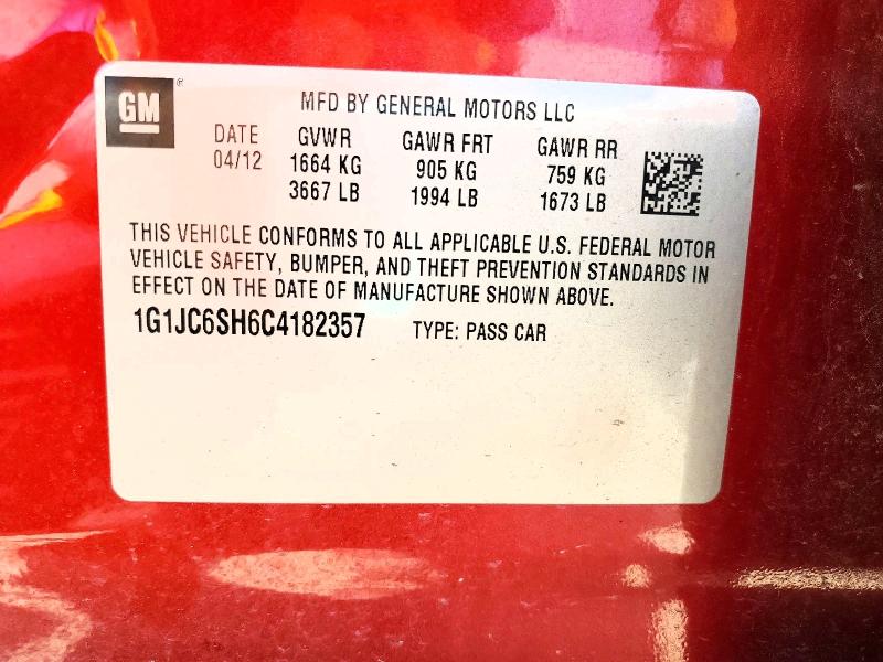 58522196 :رقم المزاد ، 1G1JC6SH6C4182357 vin ، 2012 Chevrolet Sonic مزاد بيع