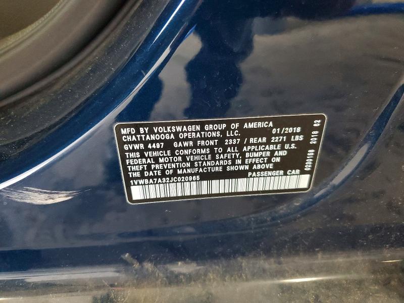 Продажа на аукционе авто 2018 Volkswagen Passat, vin: 1VWBA7A32JC020965, номер лота: 58219606