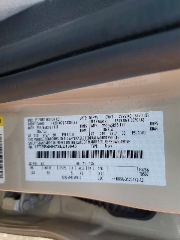 59319256 :رقم المزاد ، 1FTER4HH7SLE13645 vin ، 2025 Ford Ranger مزاد بيع