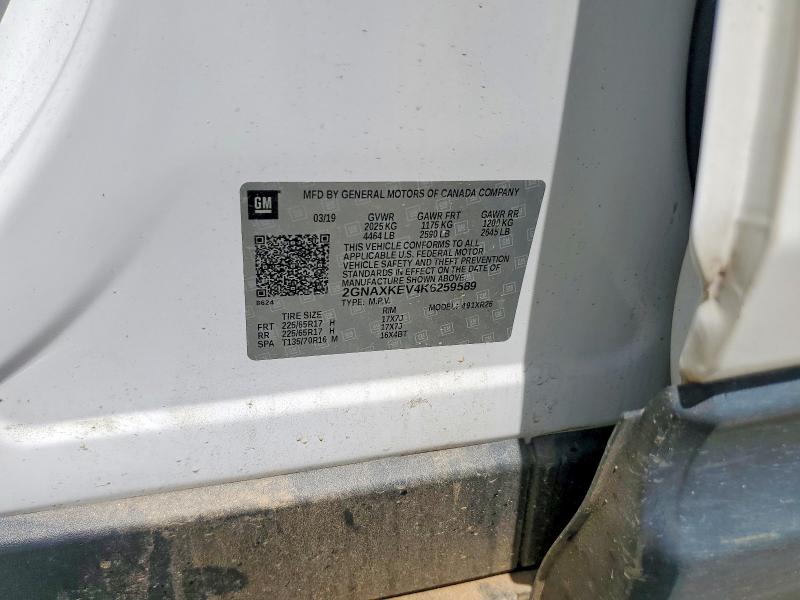 2019 Chevrolet Equinox მანქანა იყიდება აუქციონზე, vin: 2GNAXKEV4K6259589, აუქციონის ნომერი: 57317996