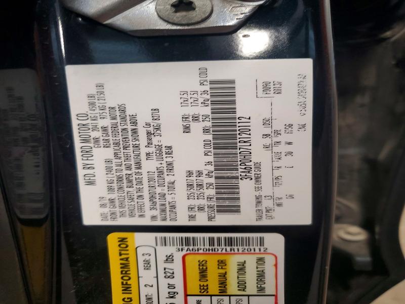 Aukcja sprzedaży 2020 Ford Fusion, vin: 3FA6P0HD7LR120112, numer aukcji: 56457206