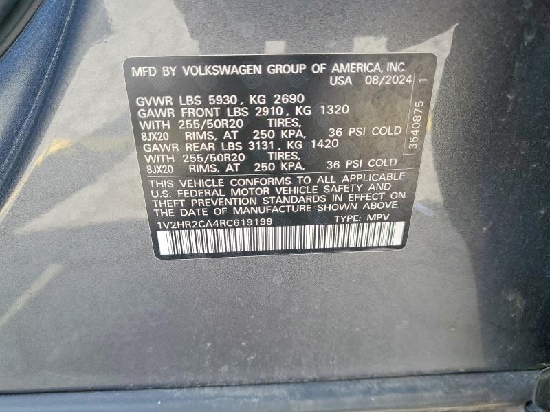 Aukcja sprzedaży 2024 Volkswagen Atlas, vin: 1V2HR2CA4RC619199, numer aukcji: 85618725