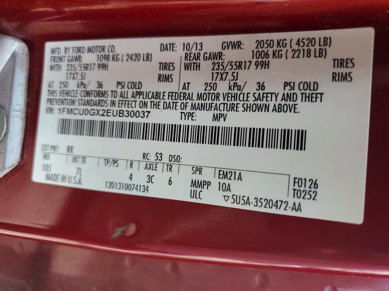 2014 Ford Escape მანქანა იყიდება აუქციონზე, vin: 1FMCU0GX2EUB30037, აუქციონის ნომერი: 58193666