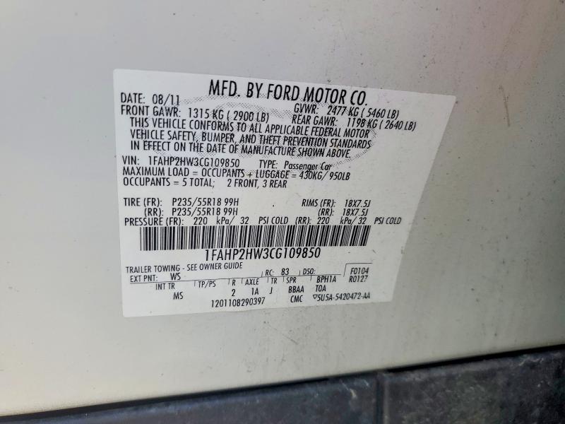 58350466 :رقم المزاد ، 1FAHP2HW3CG109850 vin ، 2012 Ford Taurus مزاد بيع