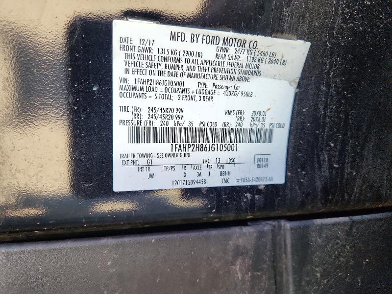 2018 Ford Taurus მანქანა იყიდება აუქციონზე, vin: 1FAHP2H86JG105001, აუქციონის ნომერი: 56395296