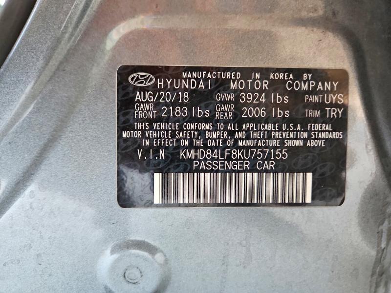 Продажа на аукционе авто 2019 Hyundai Elantra, vin: KMHD84LF8KU757155, номер лота: 59544436