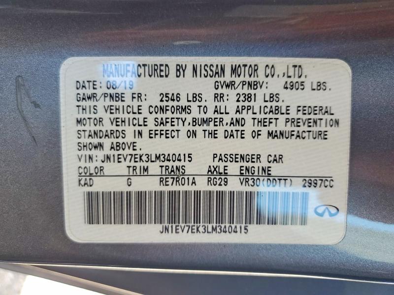 56835506 :رقم المزاد ، JN1EV7EK3LM340415 vin ، 2020 Infiniti Q60 مزاد بيع